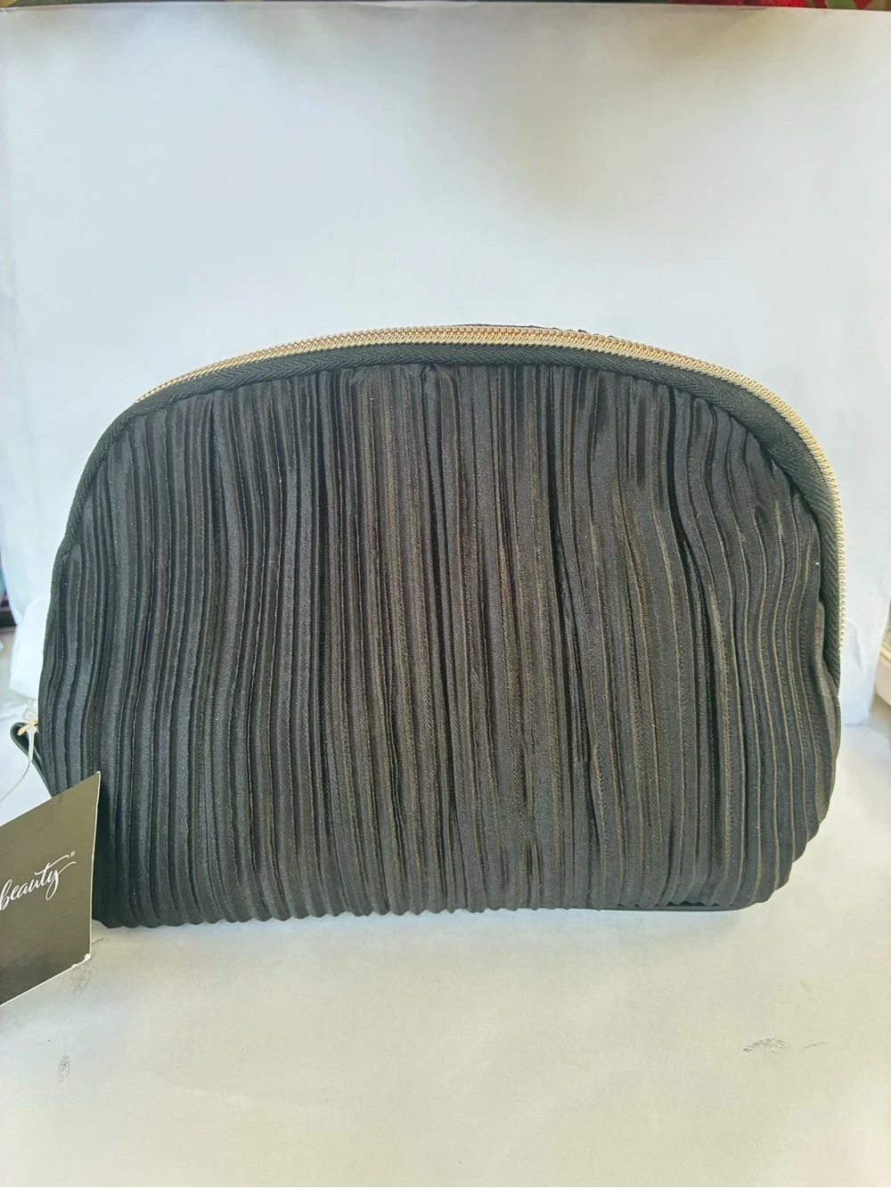 Ulta Beauty Black Pleated Cosmetic Pouch with Gold Zipper